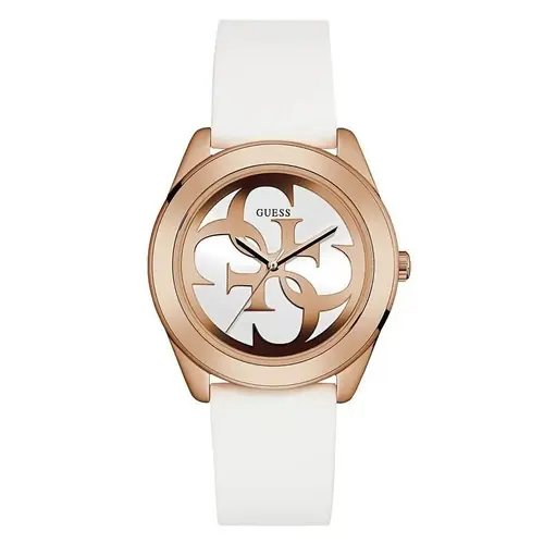 Guess Ladies G-Twist Silver Dial White Silicone Watch - W0911L5 NEW