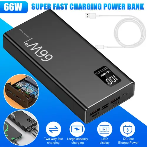 66W Portable 40000mAh Power Bank USB LCD External Battery Charger For Cell Phone