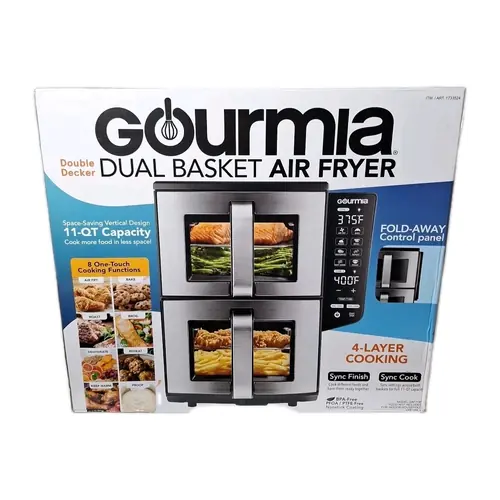 Gourmia 11 Quart Dual Basket Air Fryer 8 Functions w/ 4-Layer Cooking