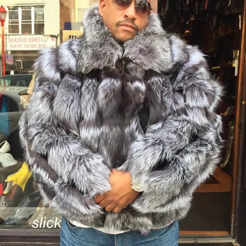 Winter Mens Real Fox Fur Bomber Jackets Fashion Natural Fur Squares Coat Outwear