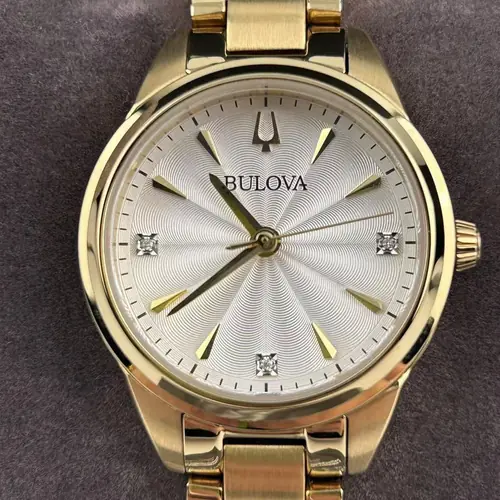 New Bulova Sutton 97P150 White Diamond Dial Stainless Steel Women's Quartz Watch