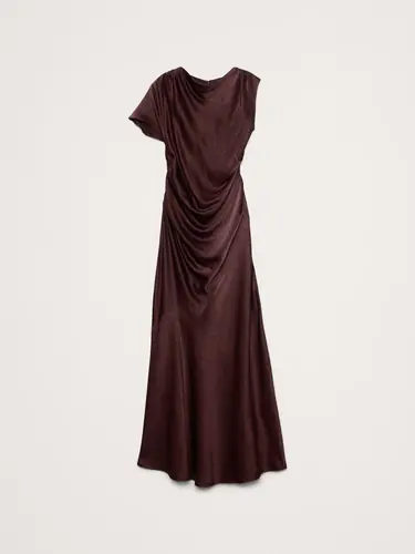 Women's Asymmetrical Hammered Satin Draped Maxi Dress