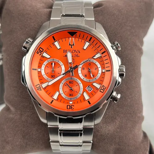 Bulova 96B395 Marine Star Orange Dial Men’s Chronograph Quartz Watch Stainless