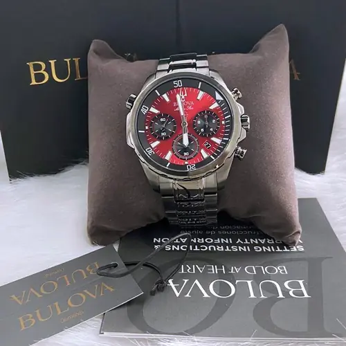 Men New Bulova Classic Red Marine Star Stainless Steel 98B350 Watch (43MM)