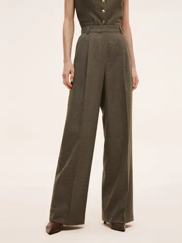 Plaid Straight Wide Leg Women Pants