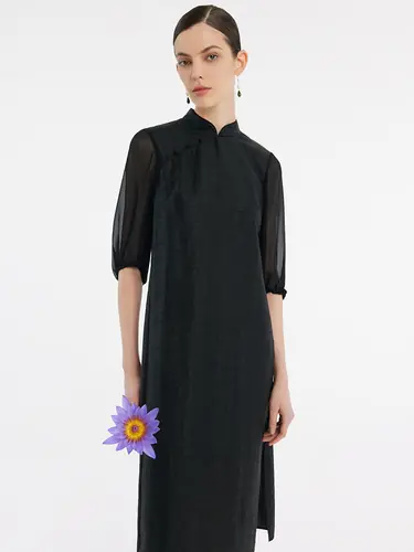 18 Momme Xiang Yun Silk Cheongsam Women Midi Qipao Dress