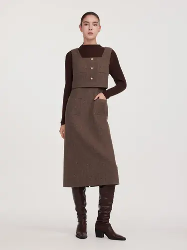 100% Washable Wool Knit Top And Sleeveless Dress Two-Piece Set