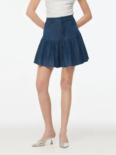 Denim Stretch Women Ruffle Mini Skirt