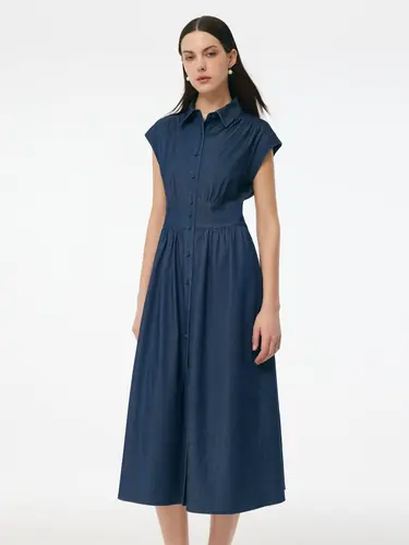 Denim Stretch Women Maxi Shirt Dress