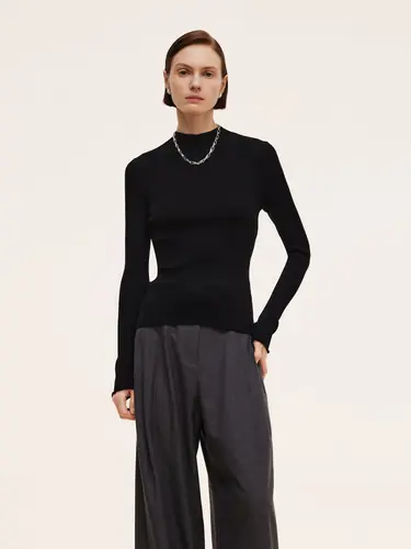 100% Machine Washable Wool Mock Neck Women Knit Top