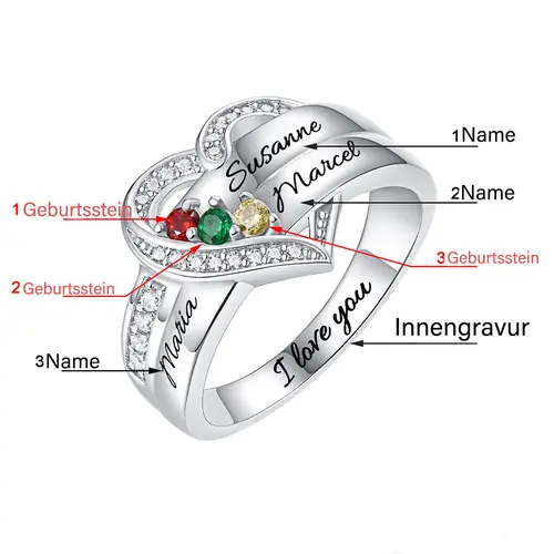 Personalisierter Geburtsstein Ring mit Gravur - Juwel im Herzen, Heiratsantrag Freundschaftsring Familienring, Muttertag Geburtstagsgeschenk