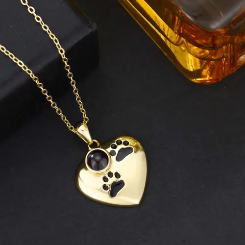 Foto Projektion Halskette mit Bild im Stein - Herz mit Schwarz Hundepfoten