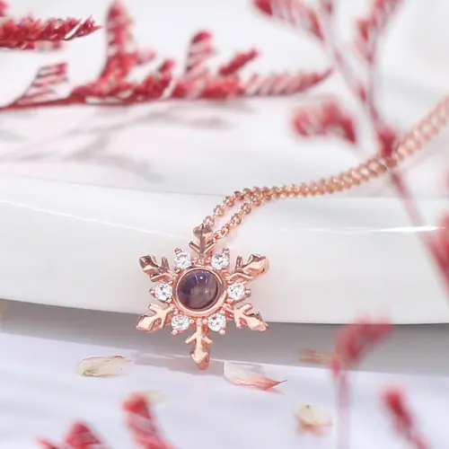 Personalisierte Kette mit Bild im Stein - Schneeflocke Anhänger mit Foto