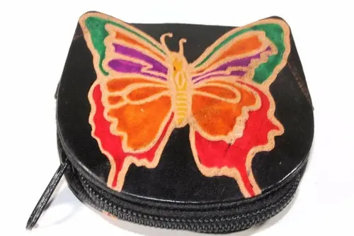 Butterfly Coin Purse Leather Small Zippered Change Bag