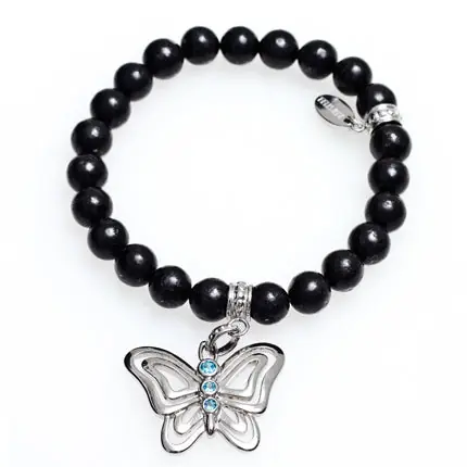 Butterfly Beaded Bracelet Black Stone Charm Adjustable