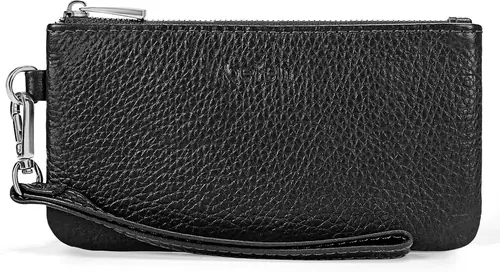 Genuine Leather Coin Purse for Women Small Change Purse with Removable Wrist Strap Zipper Wristlet Wallets with Credit Card Slot