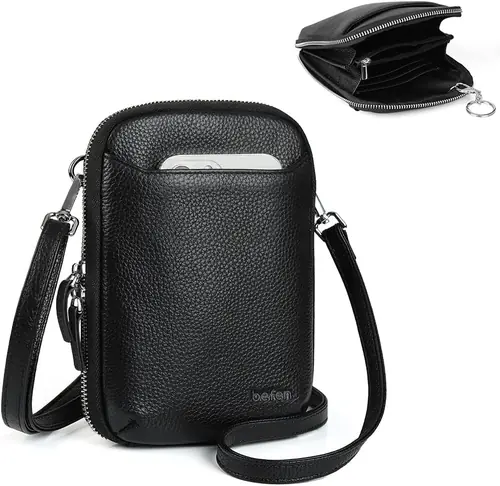 befen Genuine Leather Crossbody Cell Phone Purse for Women, Small Zip Around RFID Blocking Crossbody Wallet Bags
