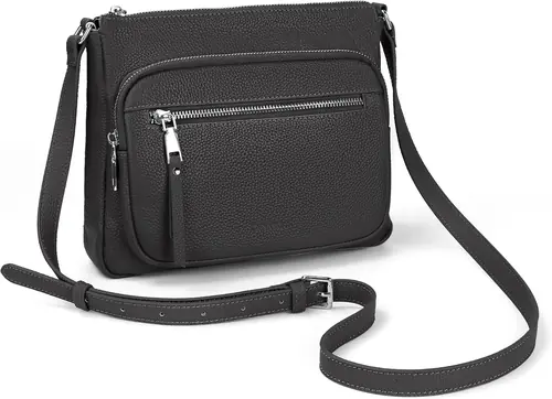 befen Genuine Leather Crossbody Bags for Women Medium Size RFID Blocking Leather Purse for Women with Multi Zip Pockets