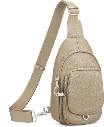 befen Anti Theft Genuine Leather Sling Bag for Women RFID Small Crossbody Bag Chest Bag Leather Fanny Packs for Travel