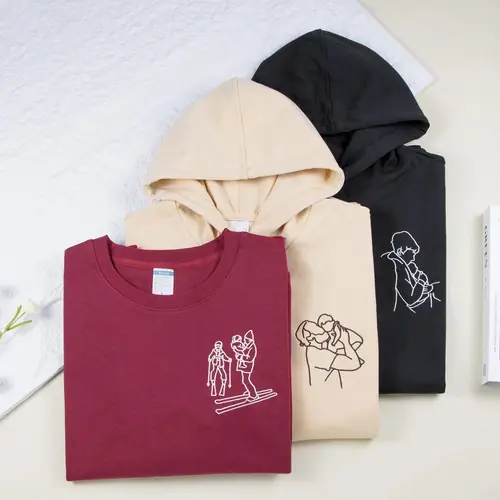 Custom Embroidered Photo Portrait Sweatshirt - Personalized Family Shirt - Gift for Dad/Mom