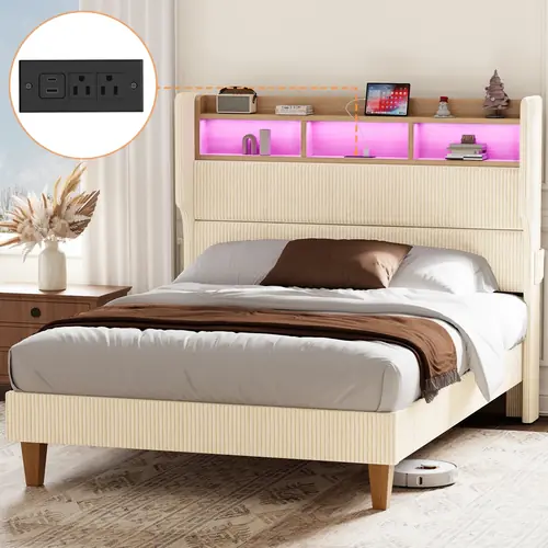Bed Frame with 51" Tall Headboard and Storage Shelf