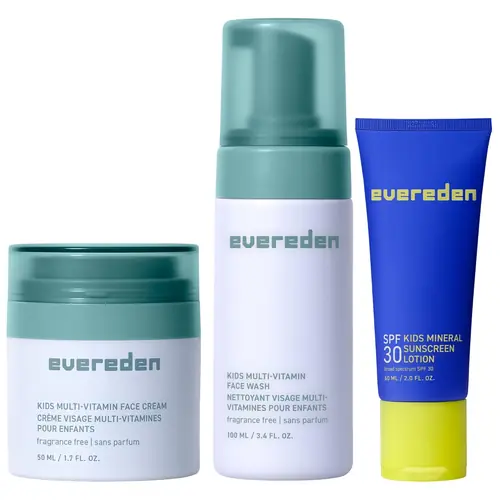 Evereden Daily 1-2-3 Routine: Clean, Vegan Skin Care Set for Kids, Hydrating, Nourishing Skincare Set with Multi-Vitamin Fragrance-Free Face Wash & Fragrance-Free Face Cream & SPF 30 Mineral Sunscreen