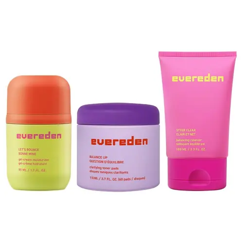 Evereden Pre-Teen Collection: Triple Green Tea Steer Clear Balancing Jelly Cleanser Face Wash, Let's Bounce Gel-Cream Face Moisturizer, & Balance Up Water-Based Toner Pads for Face