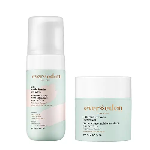 Evereden Kids Happy Face Duo (Melon Juice) - Multi-Vitamin Kids Face Wash & Kids Face Cream Set - Clean & Vegan Skin Care for Kids 3+ - Moisturizing, Nourishing, & Protective Kids Skin Care Set
