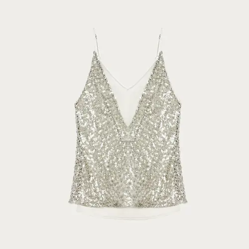 "Dream Catcher" Sequined Net Pattern Fake Two-Piece Deep V Waist Suspender Summer