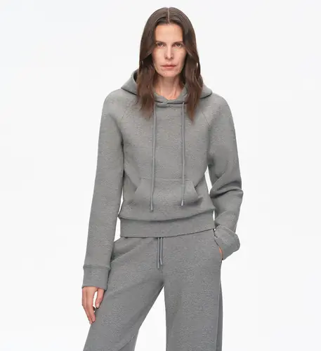 "Casual Life" Textured Cotton Loose Straight Hooded Short Sweatshirt