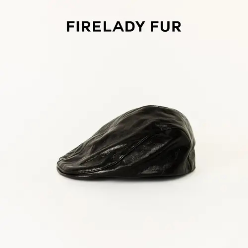Firelady Fur | Women‘s Leather Beret in Distressed Denim with Waxed Velvet Flock