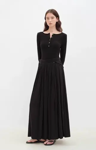 "Floating Lights on the Sea" Adjustable Waist Pleated Straight Skirt