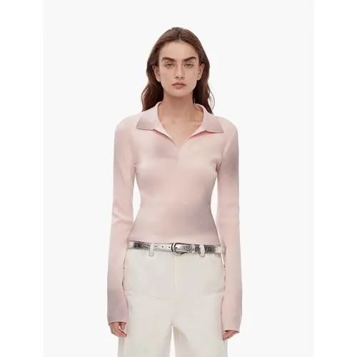 "Artistic Abstract" sfumato distressed printed merino wool waisted polo collar long sleeve short knit sweater