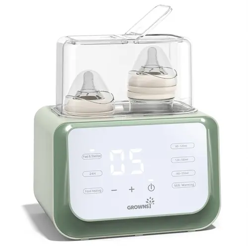 Baby Bottle Warmer, Grownsy 8-in-1 Fast Milk Warmer with Timer Breastmilk or Formula, Fits 2 Bottles, Accurate Temperature Control, with Defrost, Sterili-zing, Keep, Heat Baby Food Jars Function