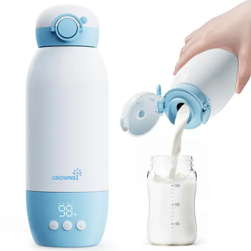 Portable Bottle Warmer, GROWNSY Fast Baby Bottle Warmer On The Go, Cordless Travel Milk Warmer for Breastmilk/Formula, with Precise Temperature Control, Memory Function