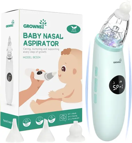 GROWNSY Nasal Aspirator for Baby | Baby Nose Sucker | Electric Nose Suction for Toddler, Ergonomic Booger Sucker with 3 Silicone Tips, Music & Light Soothing Function(Green)