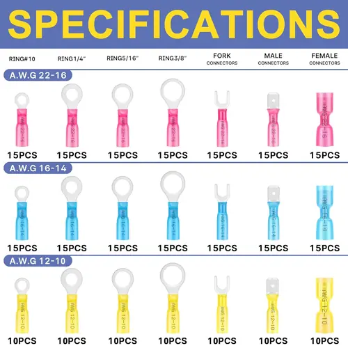 Heat Shrink Wire Connectors Kit AWG 16-14 22-16 12-10