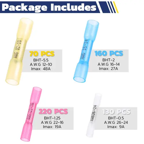 Heat Shrink Electrical Crimp Butt Connectors Kit 330/420/580PCS For AWG26-10