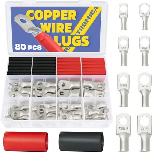 🔥Clearance🔥 Tinned Copper Wire Lugs Kit 60/76/80PCS AWG 8 6 4 2