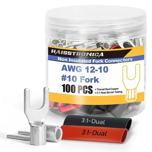 Non Insulated Fork Connectors with 3:1 Heat Shrink Tubing Kit