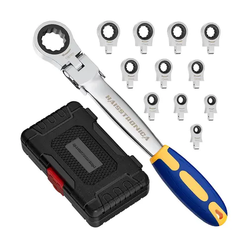 🔥Clearance🔥 Ratcheting Combination Wrench Set With Interchangeable Heads - 8-19mm Metric