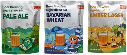 One Gallon Craft Beer Brewing Ingredient Kit, Pale Ale,. Amber Lager, Bavarian Wheat Hefeweizen, ABV:5~5.5% vol (Trio Mixed Pack, Bavarian Wheat x1, Pale Ale x1, Amber Lager x1)