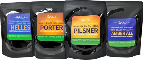 One Gallon Craft Beer Brew Ingredient Kit (Varies Type) English Porter, German Helles, German Pilsner, Traditional Amber Ale ABV: 5~5.5% vol (Variety Pack, 4 Brew Kit Combo)