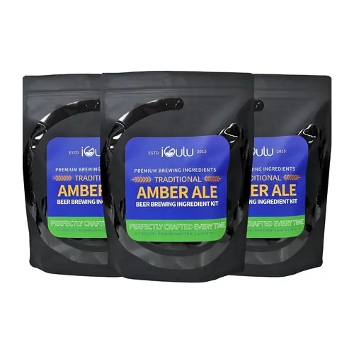 iGulu One Gallon Craft Beer Brew Ingredient Kit Traditional Amber Ale ABV: 5~5.5% vol (3-Pack, Traditional Amber Ale)