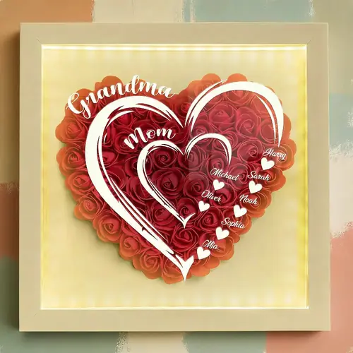 First Mom Now Grandma - Personalized LED Light-Up Flower Shadow Box, Gift for Grandma