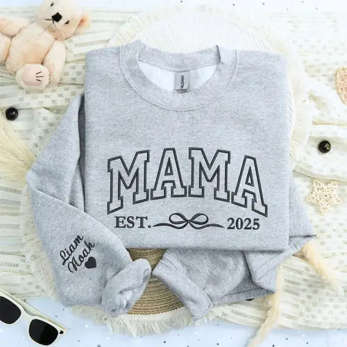 Mama with Coquette Bow Sweatshirt on Chest Sweatshirt or Hoodie, Embroidered Mother's Day Gift for Mom