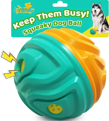 Dog Ball for Aggressive Chewers - Interactive Dog Toy Balls Fun Squeaky Sound to Keep Them Busy, Durable for Small Medium Large Breeds, Rubber Pet Fetch Chew Toys, Orange & Blue