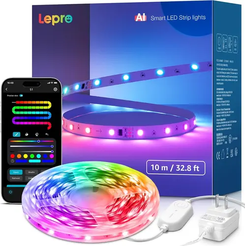 Lepro S1 AI LED Lights, WiFi RGBIC LED Strip Lights, Work with Alexa & Google Led Lights Strip for Bedroom, Segmented DIY Led Light Strips, 32.8ft Music Sync Bluetooth LLM LED Lights for Room, Kitchen
