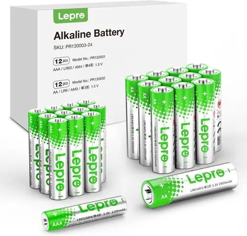 Lepro 24 Pack AA and AAA Batteries Combo Pack, High-Performance Alkaline Batteries, Included 12 Double AA Batteries & 12 Triple AAA Batteries, Long Lasting, Leak-Proof, Ideal for Everyday Devices