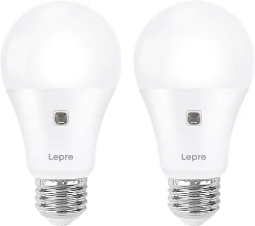 Lepro Sensor Light Bulbs, 9W Dusk to Dawn Light Bulb 60W Equivalent, A19 E26 Sensor Bulbs Outdoor Auto on and Off, Daylight White 5000K, 2 Packs